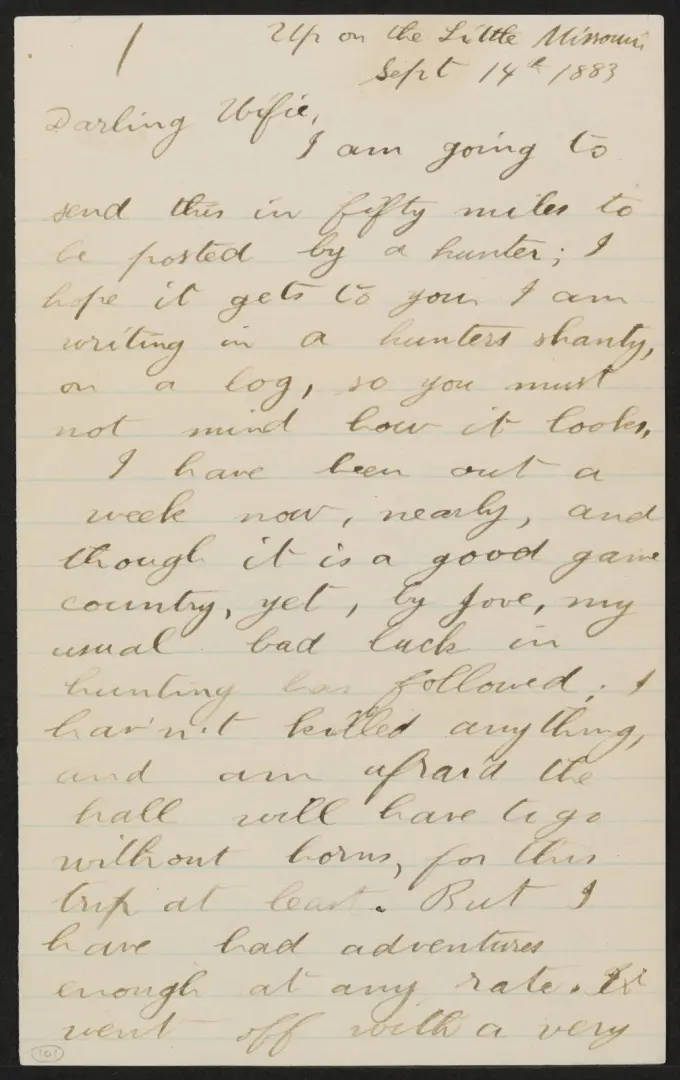 Letter from Theodore Roosevelt to Alice Lee Roosevelt about the Badlands