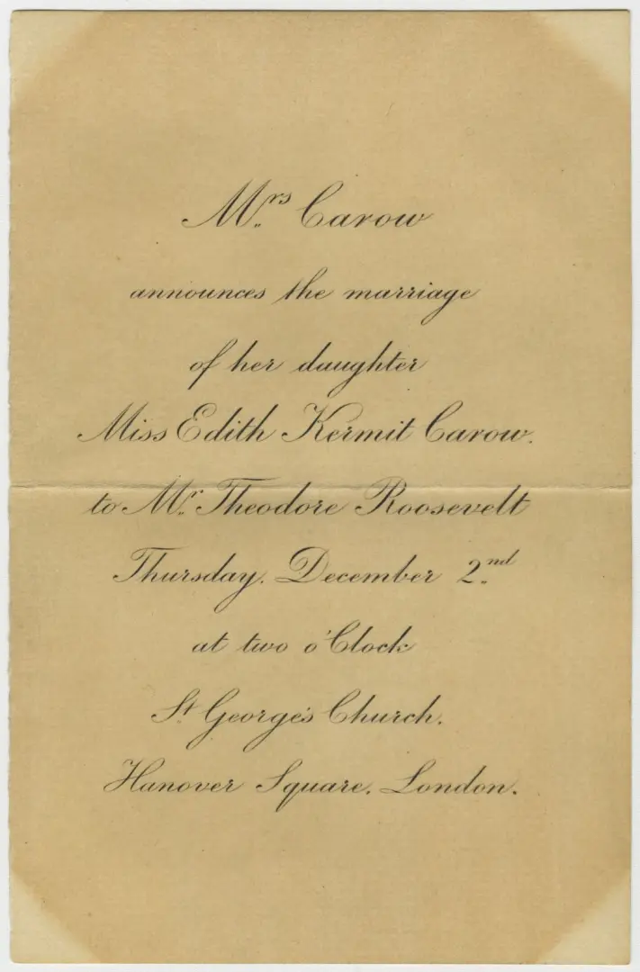 Marriage announcement of Edith Kermit Carow and Theodore Roosevelt
