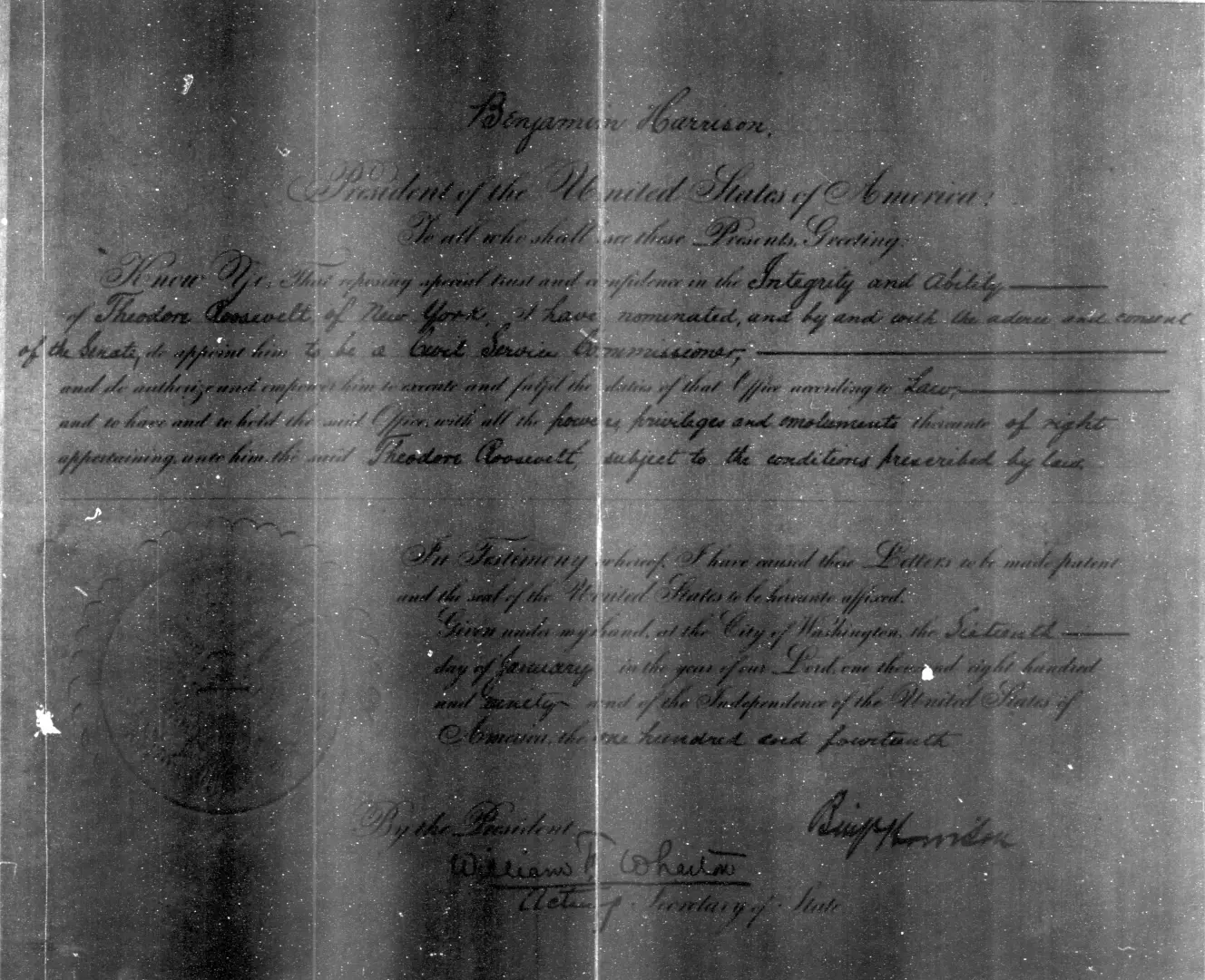 Appointment of Theodore Roosevelt as Civil Service Commissioner
