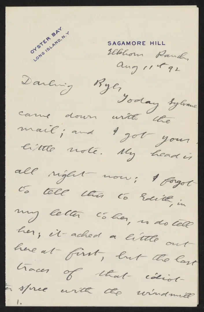 Letter from Theodore Roosevelt to Anna Roosevelt