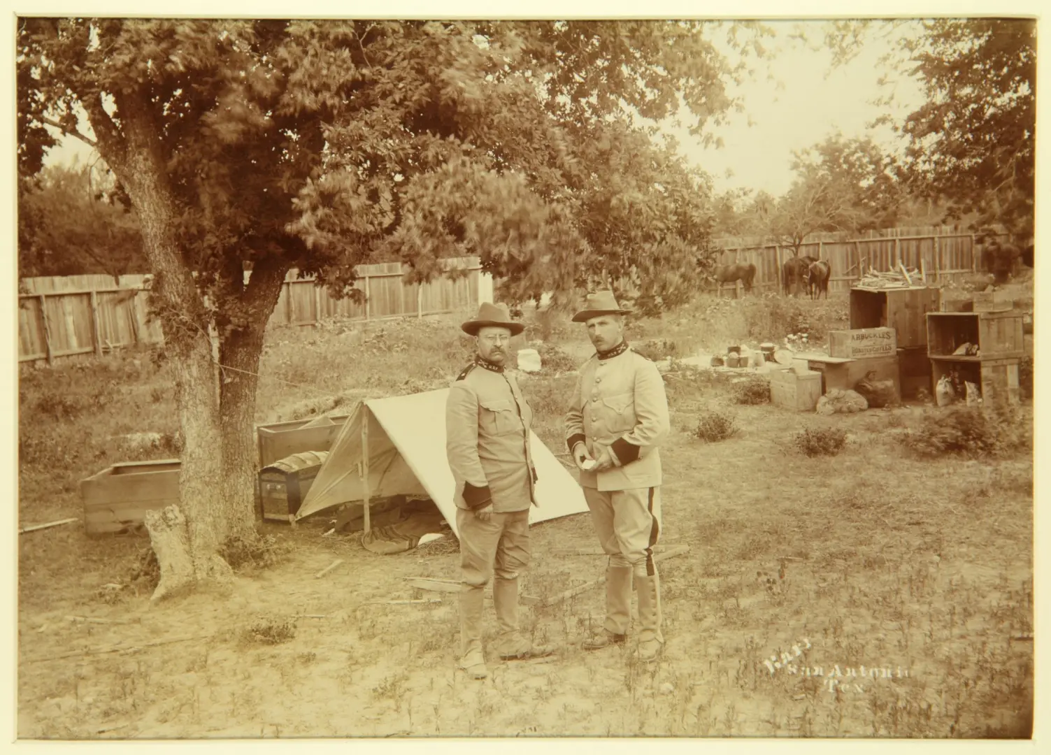 Theodore Roosevelt and Leonard Wood at army campsite