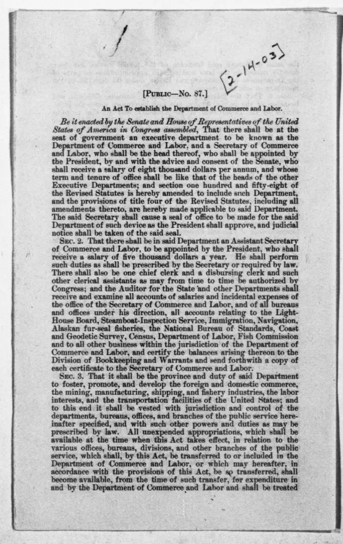 An act to establish the Department of Commerce and Labor