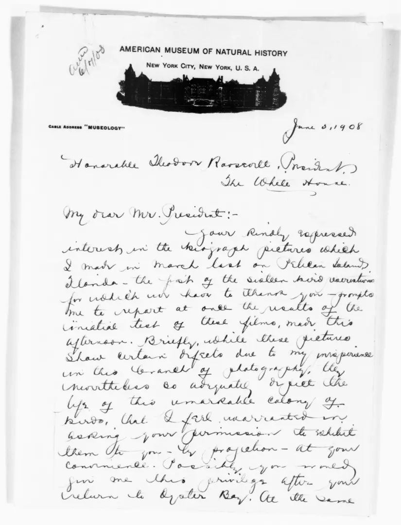 Letter from Frank M. Chapman to Theodore Roosevelt
