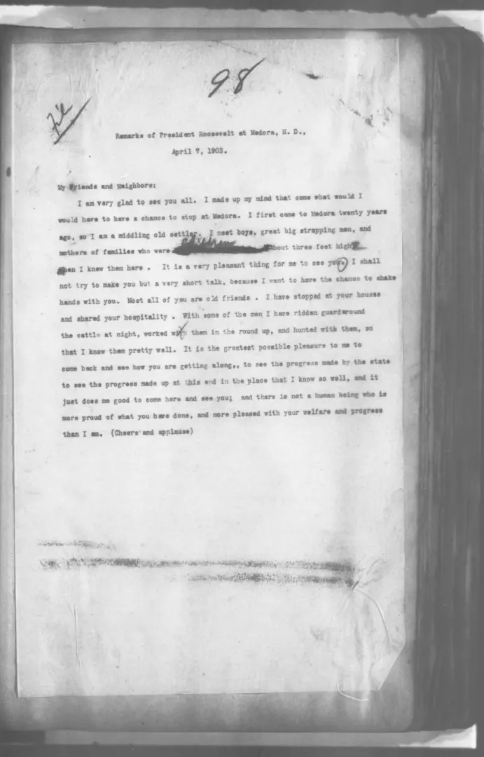 Remarks of President Roosevelt at Medora, N.D., April 7, 1903