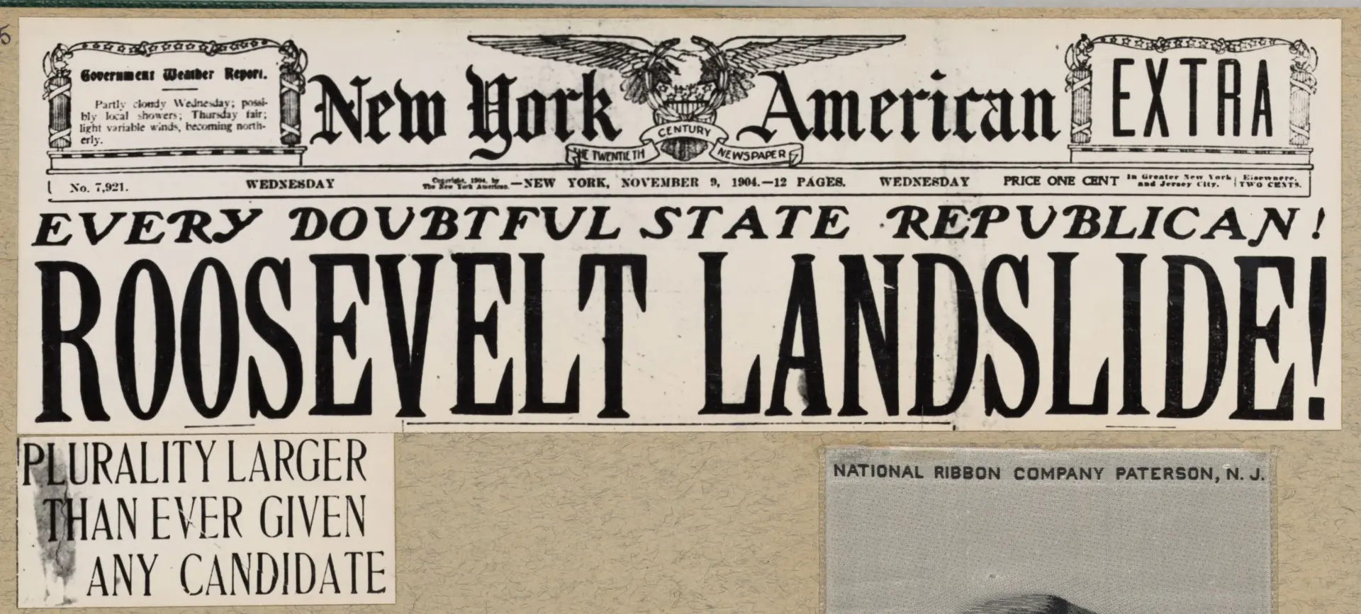 Headline indicating Roosevelt's landslide