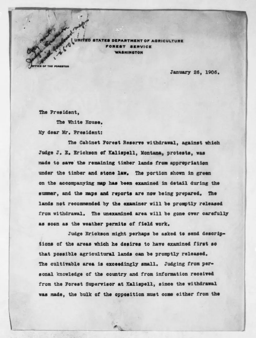 Letter from Gifford Pinchot to Theodore Roosevelt
