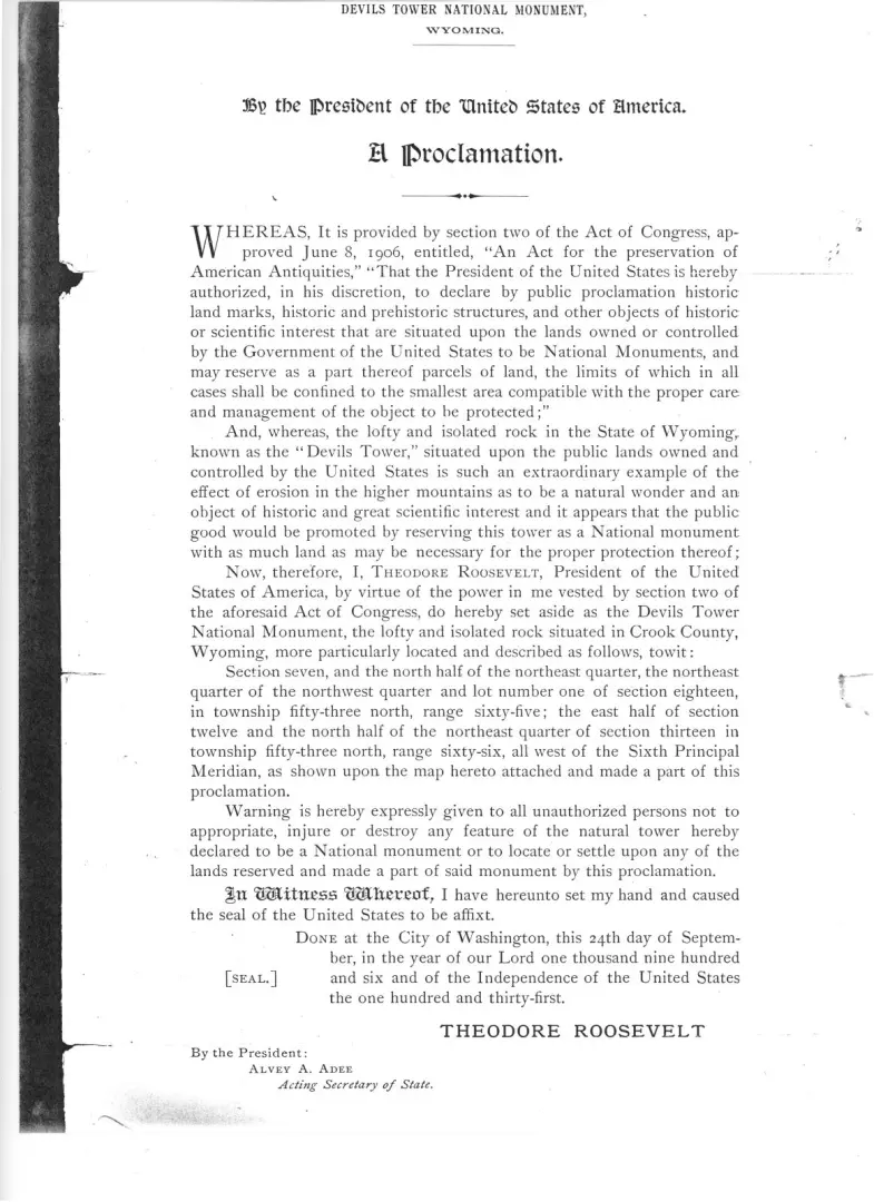 Devils Tower National Monument proclamation