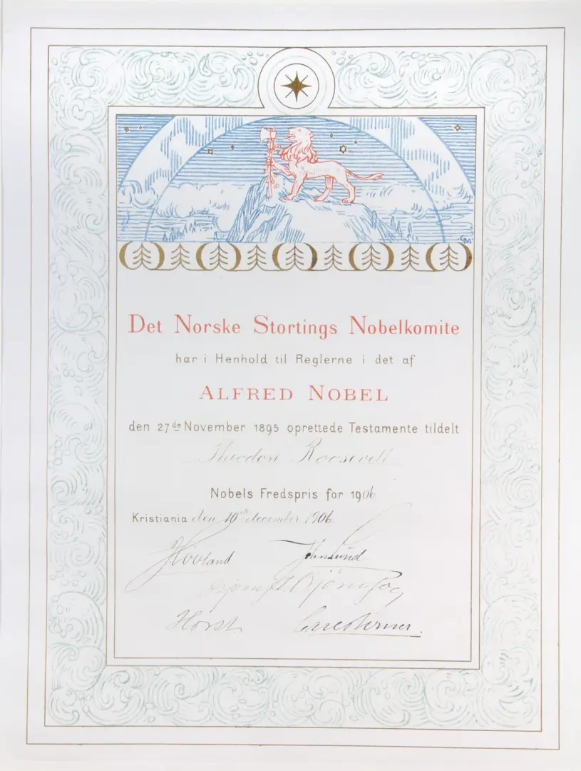 Theodore Roosevelt's Nobel Peace Prize certificate