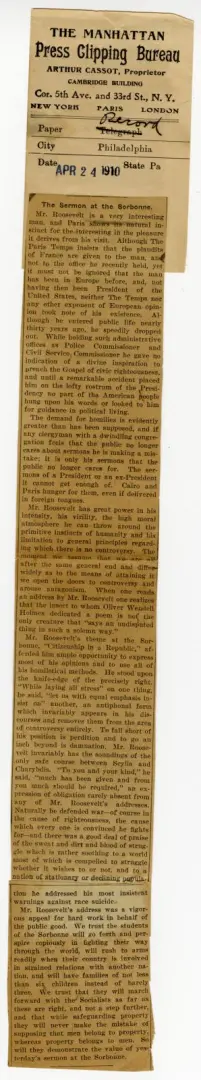 The sermon at the Sorbonne newspaper article