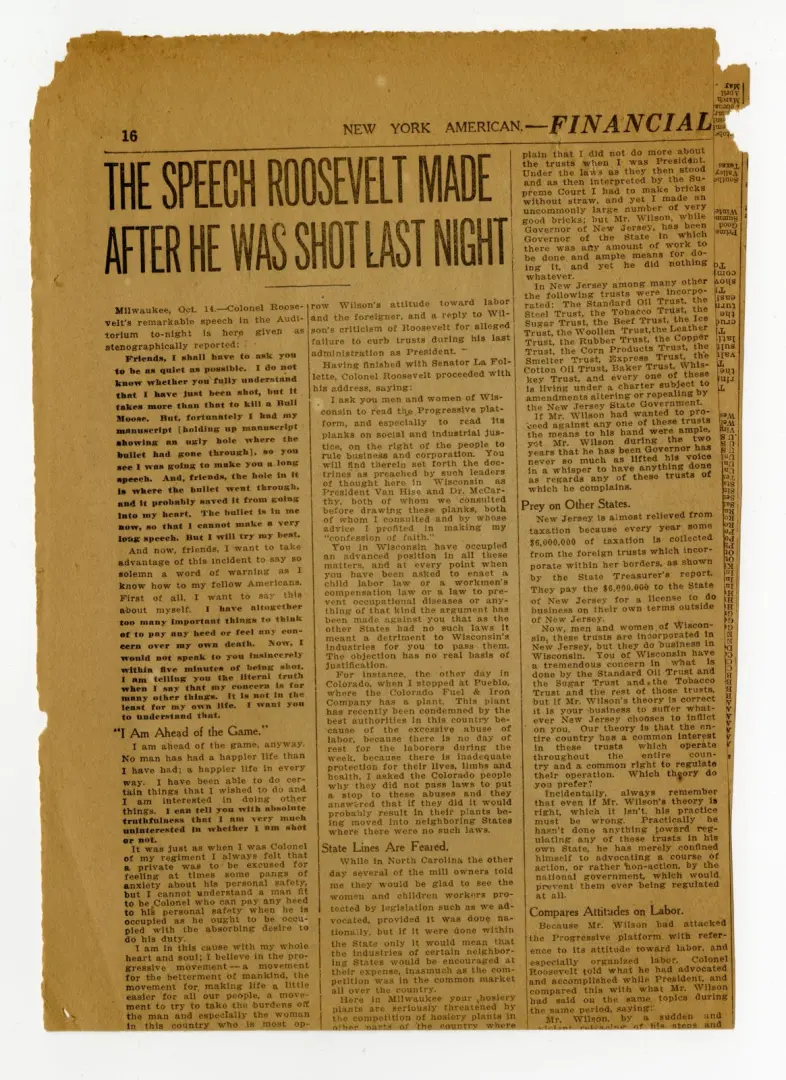 The speech Roosevelt made after he was shot last night