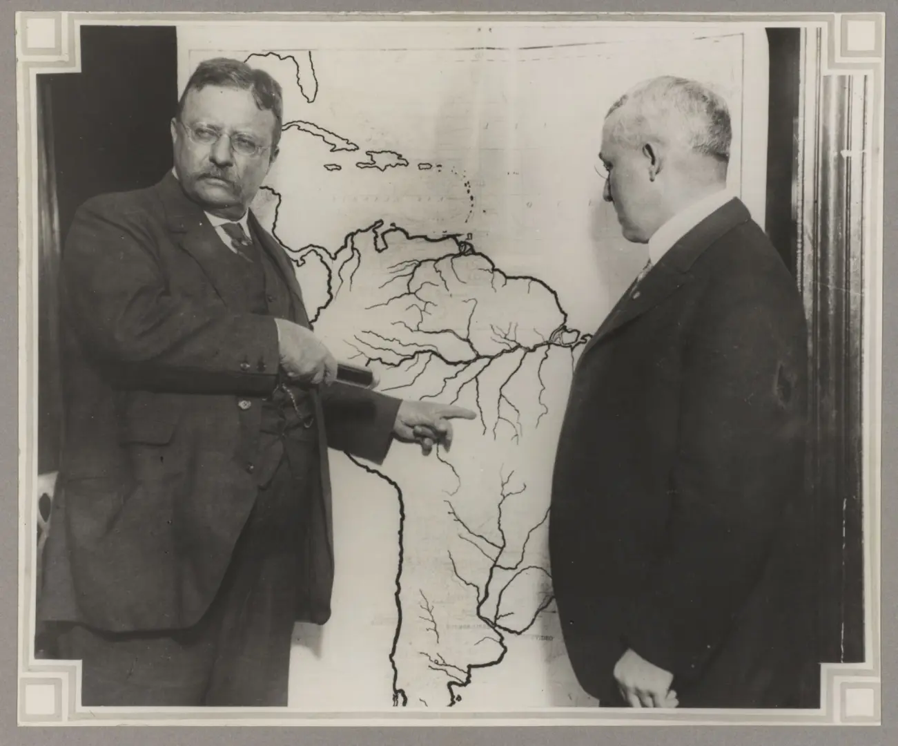 Theodore Roosevelt with map of South America